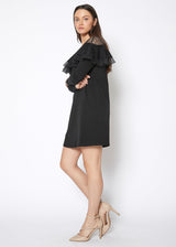 Lace Trim Sweatshirt Dress In Black by Shop at Konus