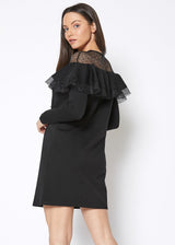 Lace Trim Sweatshirt Dress In Black by Shop at Konus