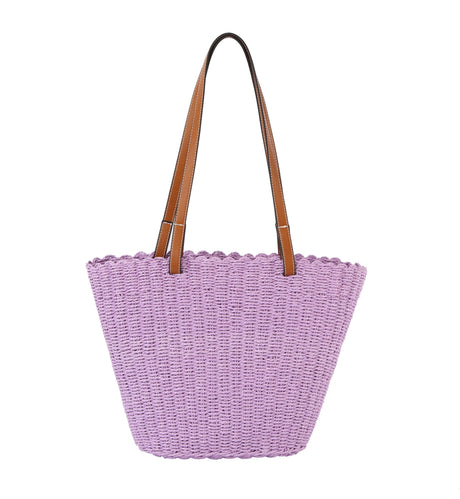 Straw basket bag with vegan leather handle by hfstylish