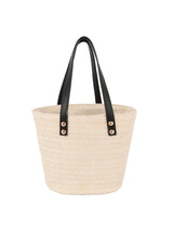 Drawstring Straw Tote with Leather Handles by hfstylish