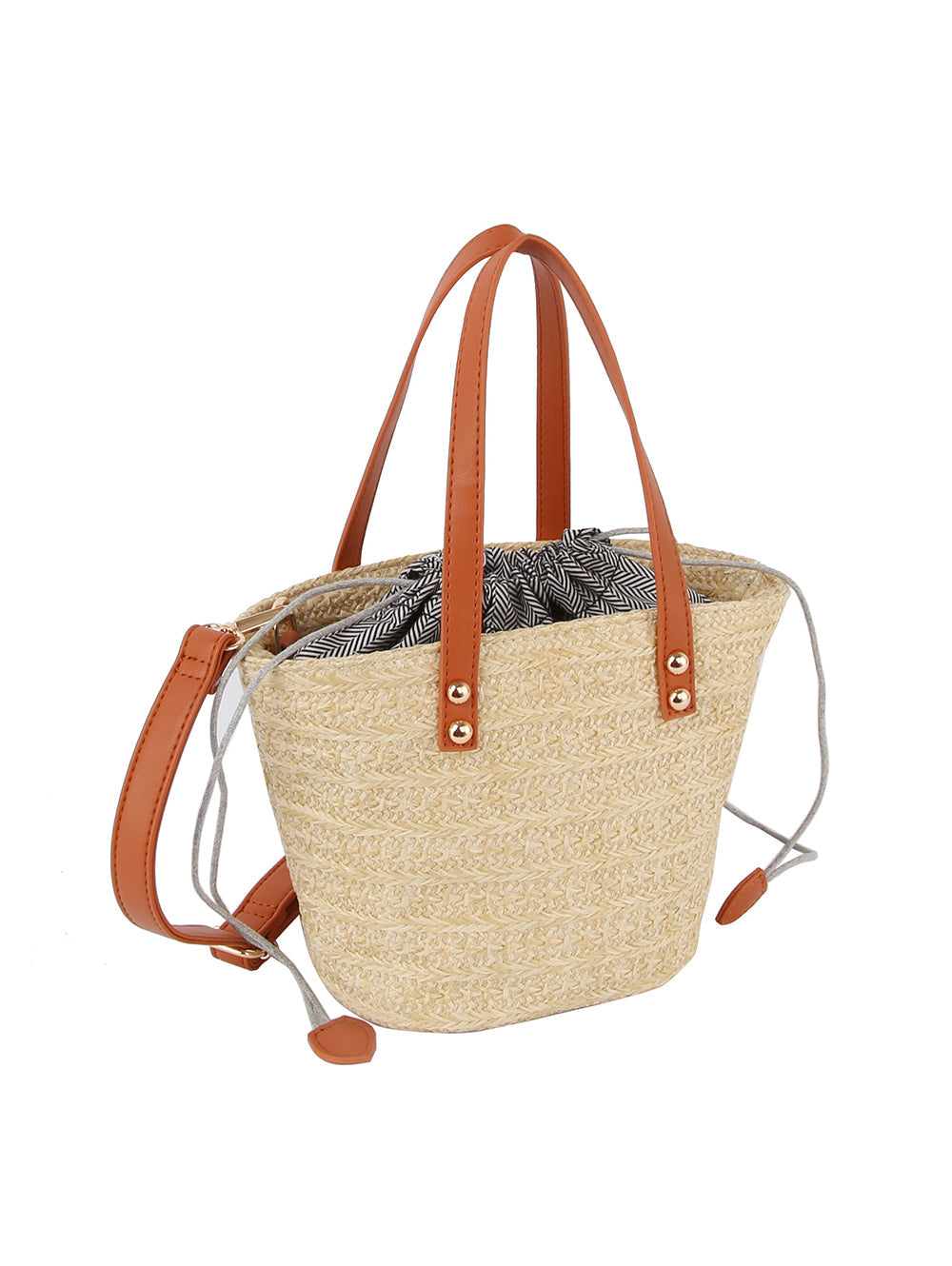 Drawstring Straw Tote with Leather Handles by hfstylish