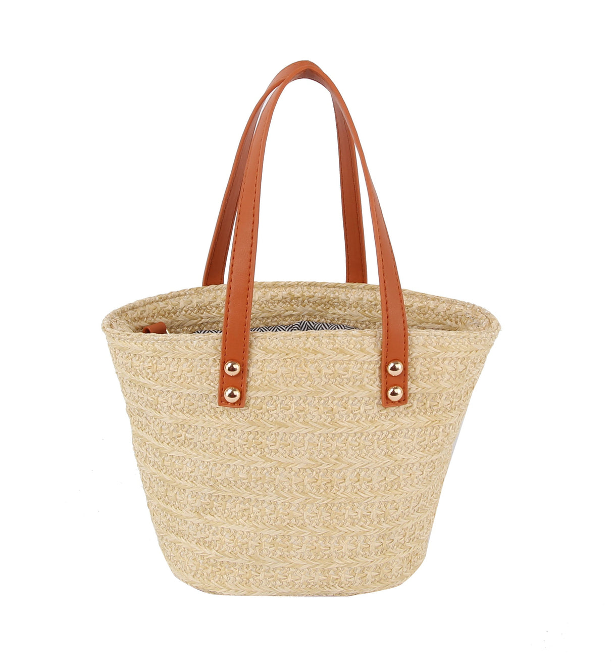 Drawstring Straw Tote with Leather Handles by hfstylish