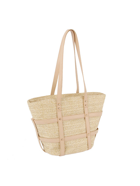 Woven Straw and Faux Leather Beach Tote by hfstylish