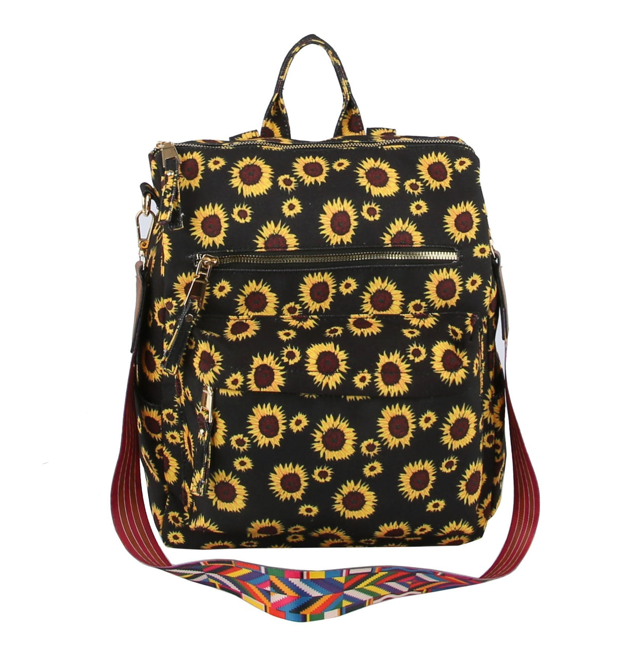 Sunflower Printed Backpack Travel Bag with Guitar Strap by hfstylish