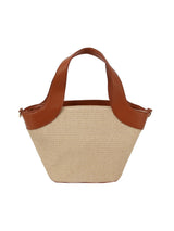 Color point leather handle straw tote by hfstylish