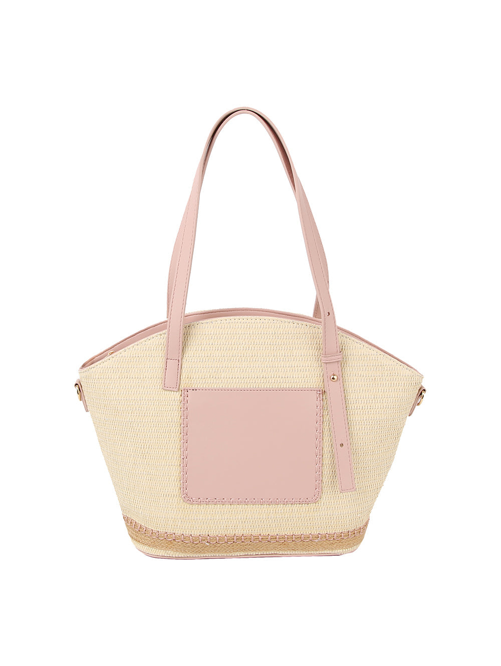 Straw vacation bag with front leather pocket by hfstylish