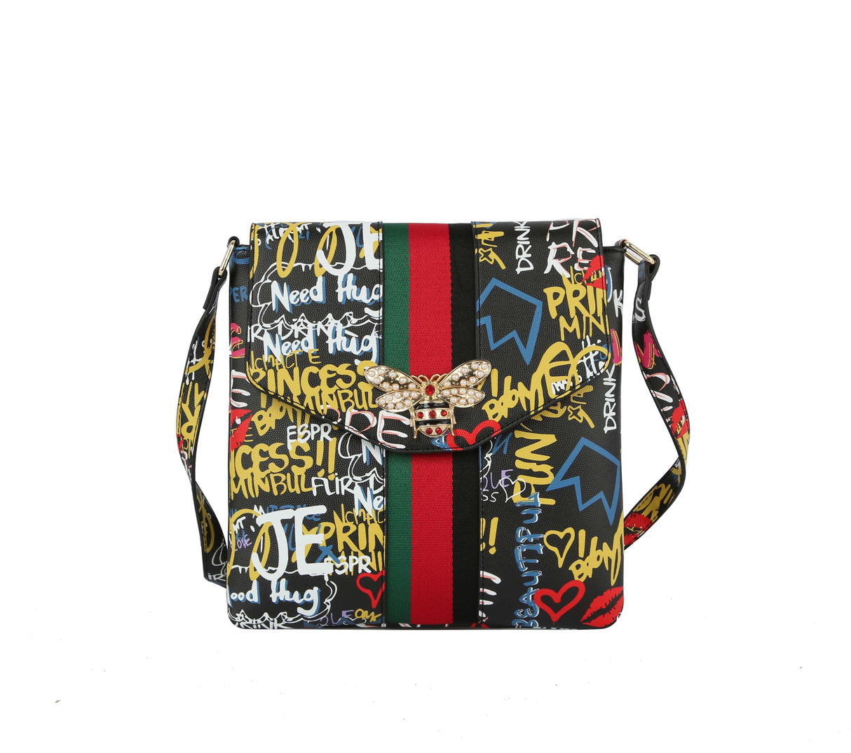 Fashion Graffiti Bee stripe Crossbody Messenger bag by hfstylish