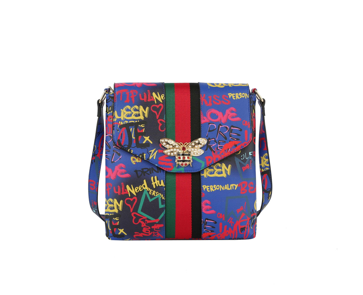 Fashion Graffiti Bee stripe Crossbody Messenger bag by hfstylish