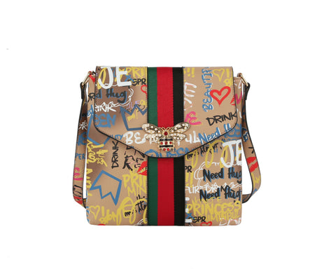 Fashion Graffiti Bee stripe Crossbody Messenger bag by hfstylish