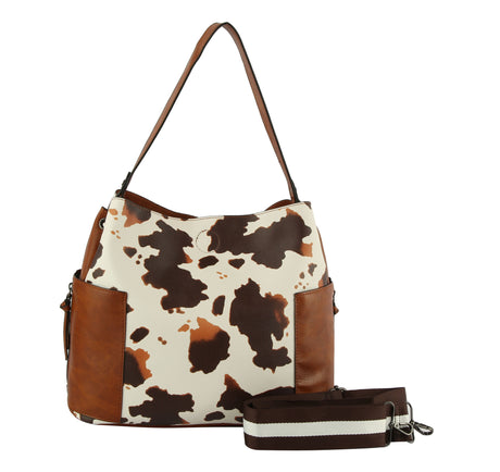 Ladies Top Handle Cow Printed Hobo Handbag by hfstylish