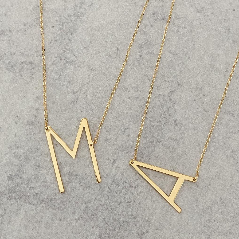 Large Uppercase Sideways Initial Necklace by Salt and Sparkle