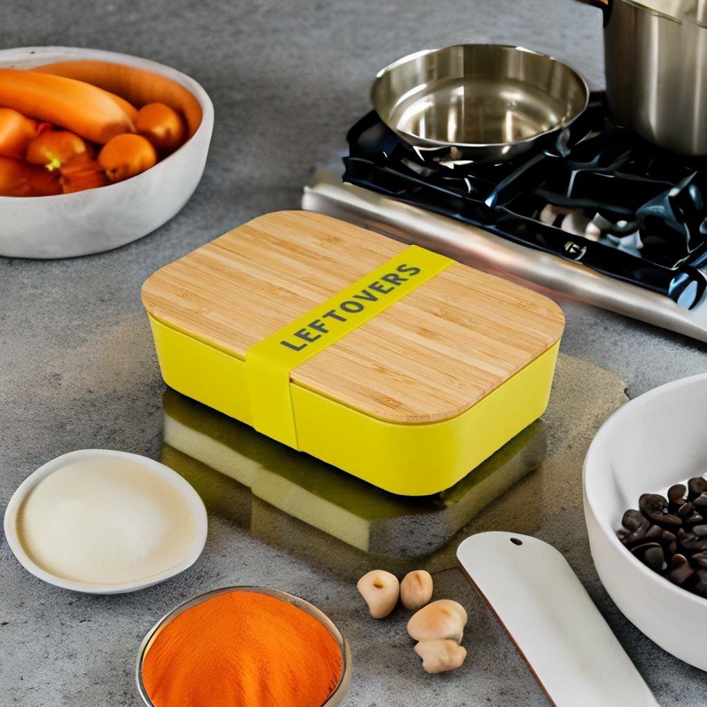 Leftovers Bamboo Lunch Box in Vivid Yellow | Eco-Friendly and Sustainable | 7.5" x 5" x 2" by The Bullish Store