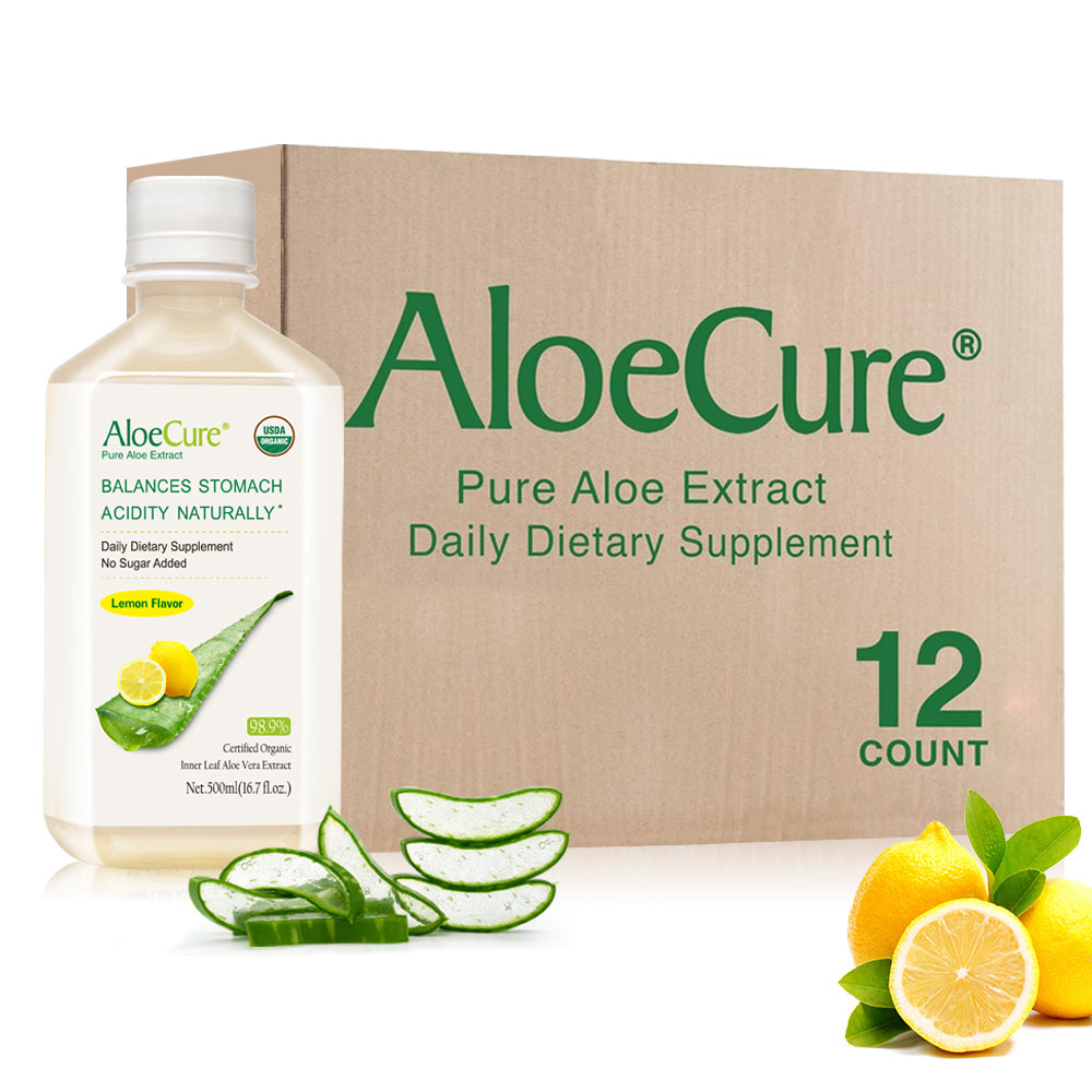 Pure Aloe Vera Juice Lemon Flavor - USDA Certified Organic by AloeCure