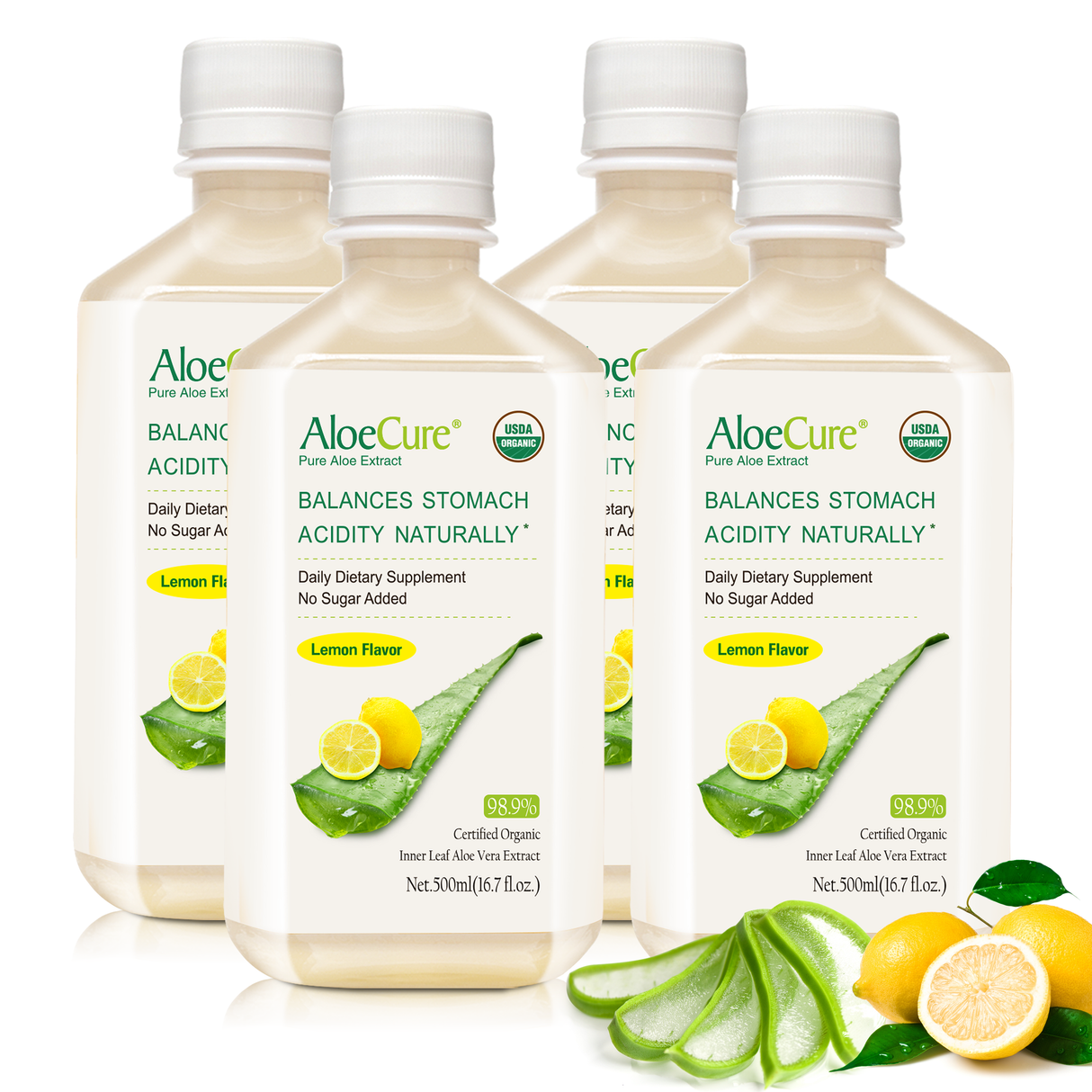 Pure Aloe Vera Juice Lemon Flavor - USDA Certified Organic by AloeCure