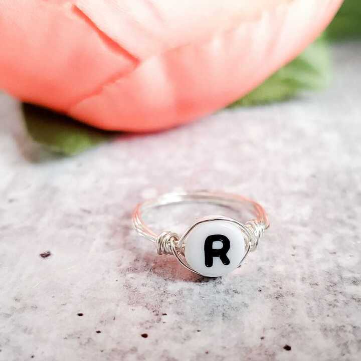 Letter Bead Wire Wrapped Initial Ring by Salt and Sparkle