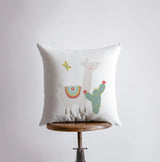 Llama with Green Cactus | Alpaca Pillow | Good Vibes Only | Cactus Pillow | Positive Vibes |South West | Lumbar Pillow | Llama Pillow Case by UniikPillows