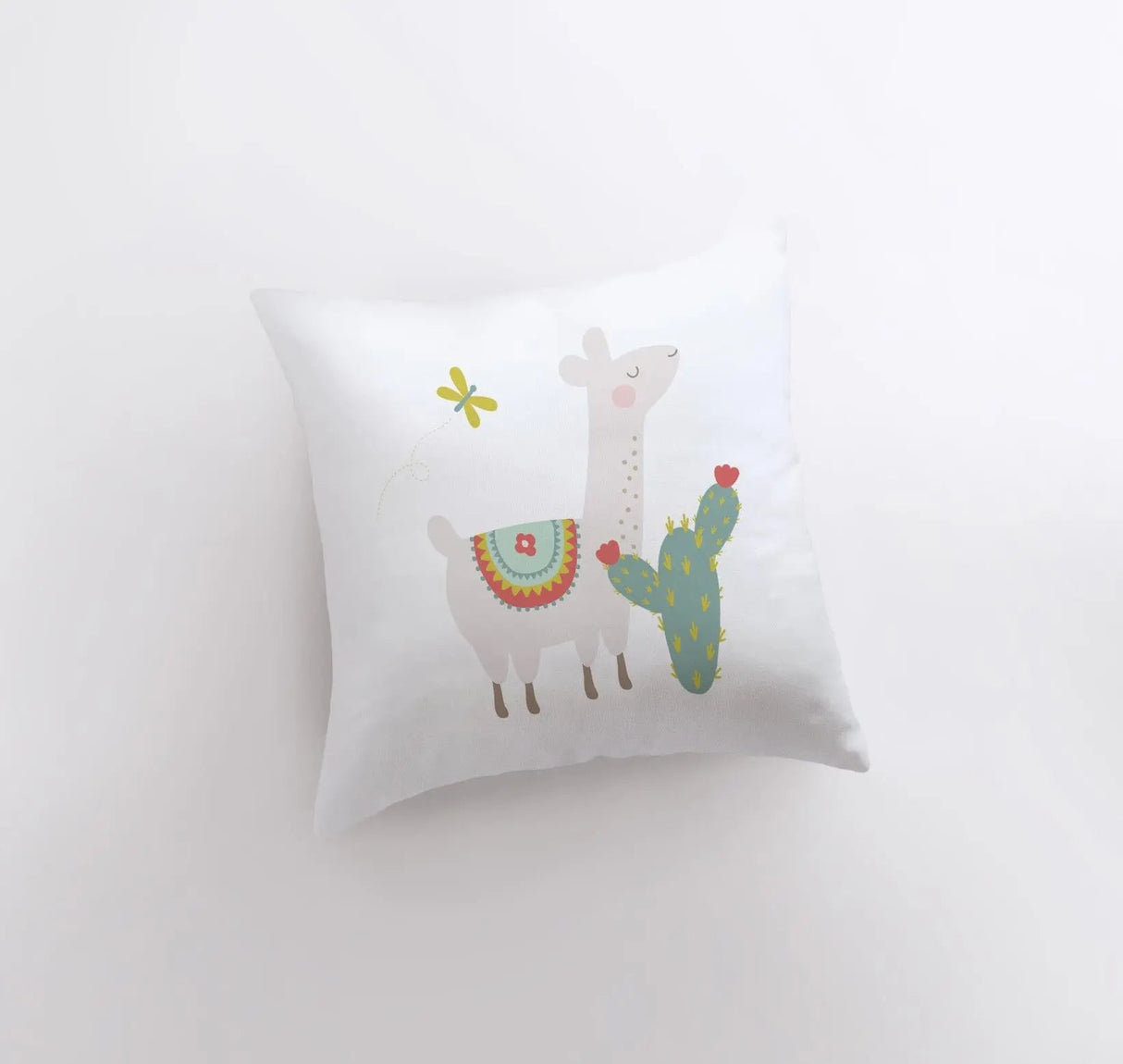 Llama with Green Cactus | Alpaca Pillow | Good Vibes Only | Cactus Pillow | Positive Vibes |South West | Lumbar Pillow | Llama Pillow Case by UniikPillows