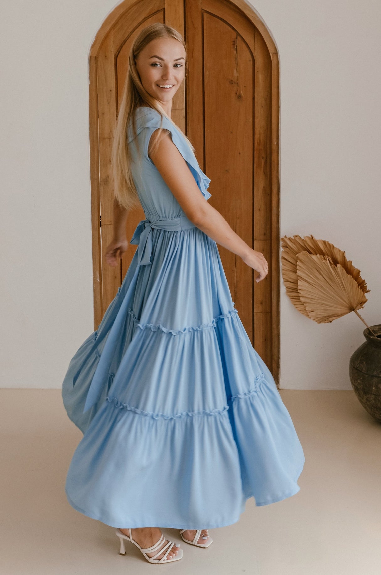 Looking Back Ruffle Midi Dress by ELF