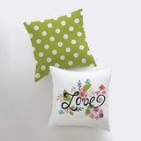 Love Floral Green Polkadot Pillow Cover | Throw Pillow | Home Decor | Rustic Farm | Valentines Decor | I Love You Gift | Valentine Day Decor by UniikPillows