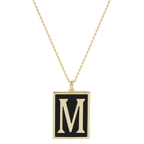 Gold Dipped Enamel Rectangle Monogram Pendant Necklace by Madeline Love