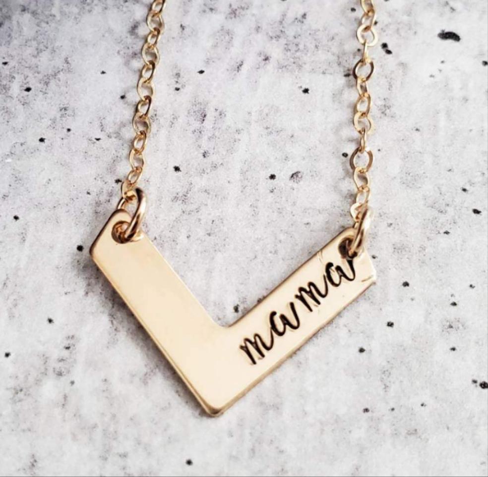 MAMA Chevron Hand Stamped Necklace by Salt and Sparkle