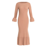 MARJORIE Ruffle Rib Dress, in Camel Brown by BrunnaCo