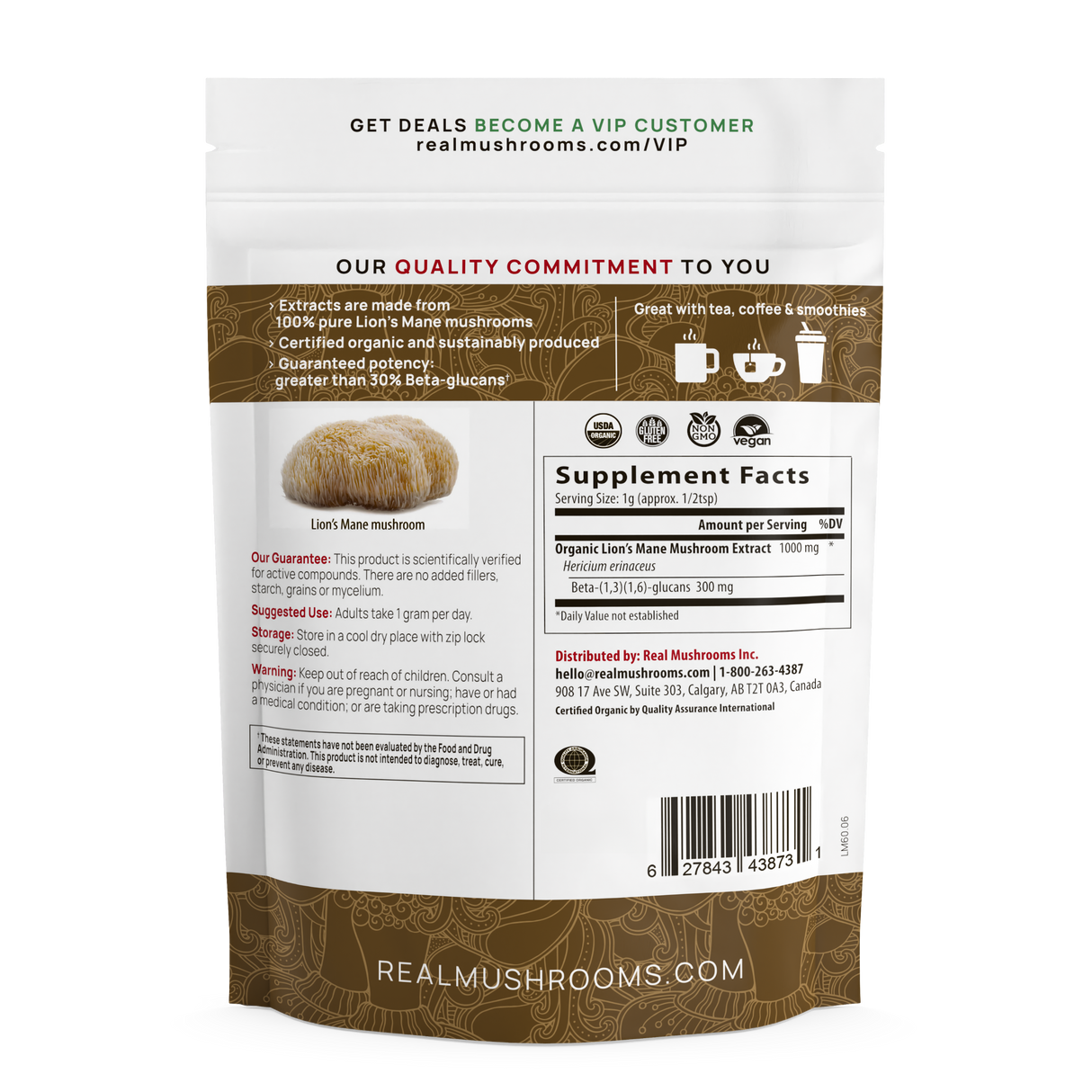 Lions Mane Mushroom Powder by Real Mushrooms