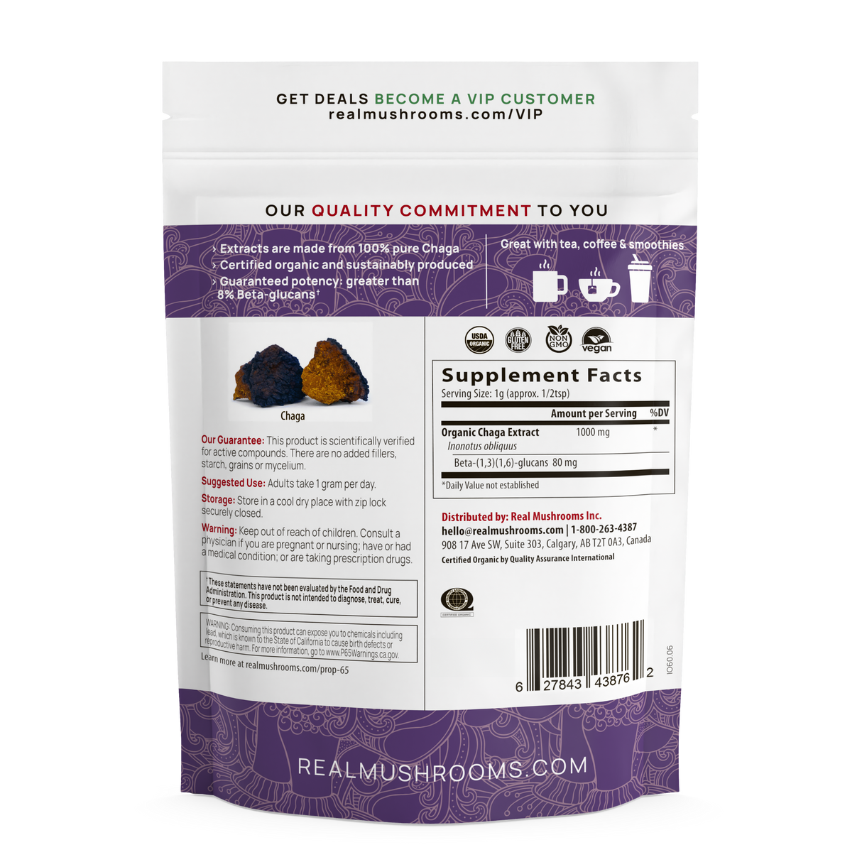 Organic Chaga Extract Powder by Real Mushrooms