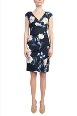 Catherine Malandrino V-Neck Gathered Side Cap Sleeve Floral Print Jersey Dress by Curated Brands