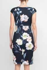 Catherine Malandrino V-Neck Gathered Side Cap Sleeve Floral Print Jersey Dress by Curated Brands