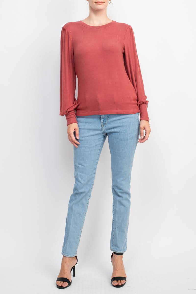 Catherine Malandrino Crew Neck Long Sleeve Elastic Cuff’s Solid Knit Top by Curated Brands