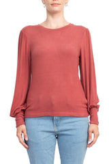 Catherine Malandrino Crew Neck Long Sleeve Elastic Cuff’s Solid Knit Top by Curated Brands