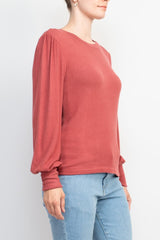 Catherine Malandrino Crew Neck Long Sleeve Elastic Cuff’s Solid Knit Top by Curated Brands