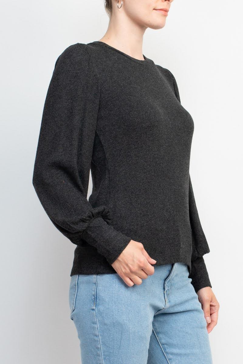 Catherine Malandrino Crew Neck Long Sleeve Elastic Cuff’s Solid Knit Top by Curated Brands