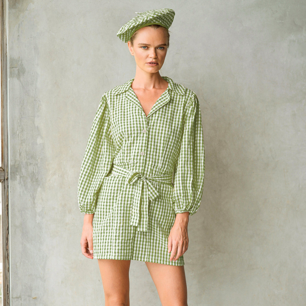 MEGHAN Mini Gingham Dress, in Lime Green by BrunnaCo