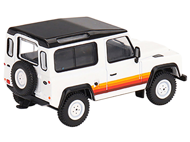 Land Rover Defender 90 Wagon White with Black Top and Stripes Limited Edition to 1800 pieces Worldwide 1/64 Diecast Model Car by True Scale Miniatures