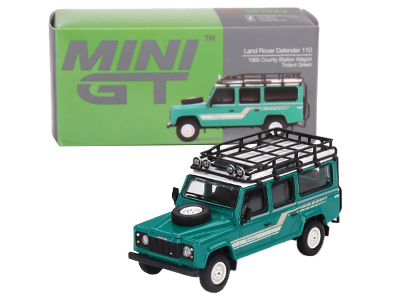 1985 Land Rover Defender 110 County Station Wagon Trident Green with Roof Rack Limited Edition to 2400 pieces Worldwide 1/64 Diecast Model Car by True Scale Miniatures