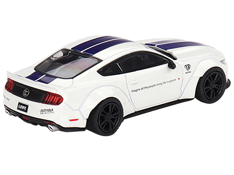 Ford Mustang GT "LB-Works" White with Blue Stripes Limited Edition to 3600 pieces Worldwide 1/64 Diecast Model Car by True Scale Miniatures