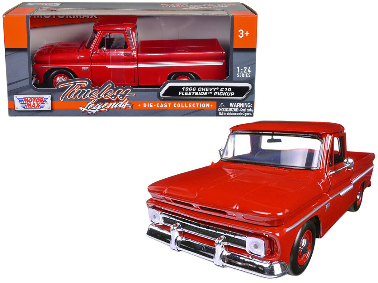 1966 Chevrolet C10 Fleetside Pickup Truck Red 1/24 Diecast Model Car by Motormax