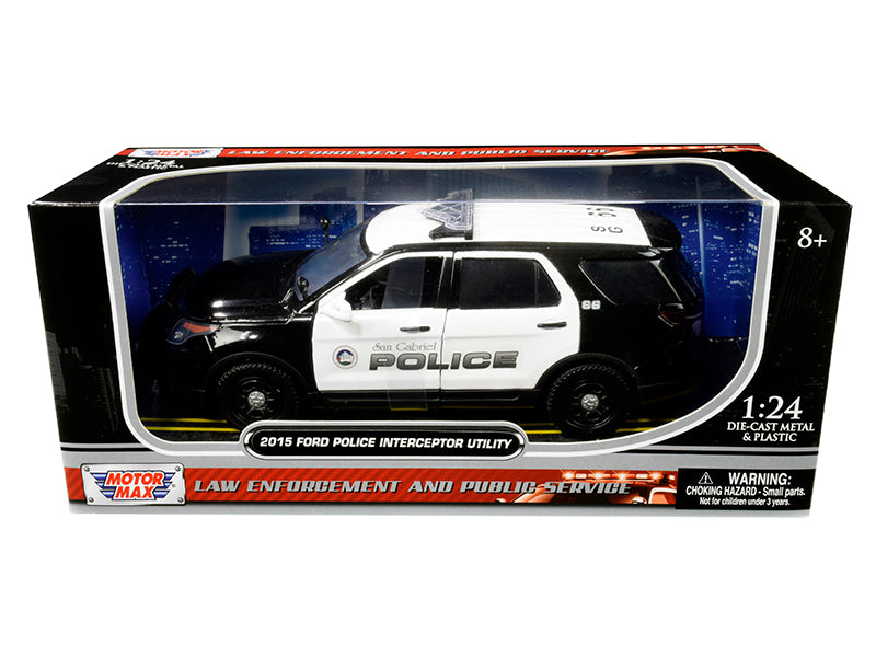 2015 Ford Police Interceptor Utility "San Gabriel Police" (California) Black and White 1/24 Diecast Model Car by Motormax