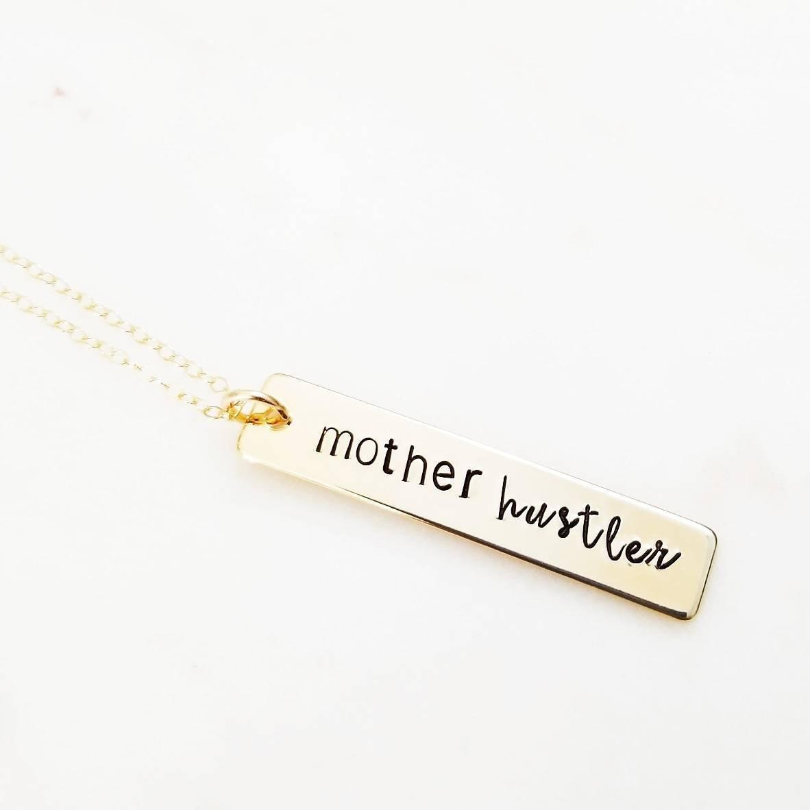 MOTHER HUSTLER Vertical Bar Necklace by Salt and Sparkle