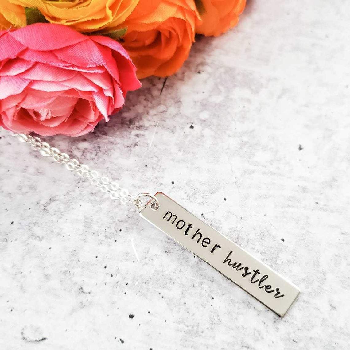 MOTHER HUSTLER Vertical Bar Necklace by Salt and Sparkle