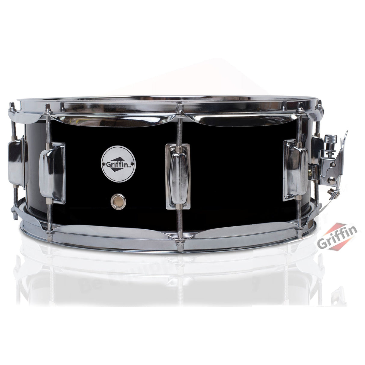 GRIFFIN Snare Drum - Poplar Wood Shell 14" x 5.5" with Black PVC & Coated Head - Acoustic Marching by GeekStands.com