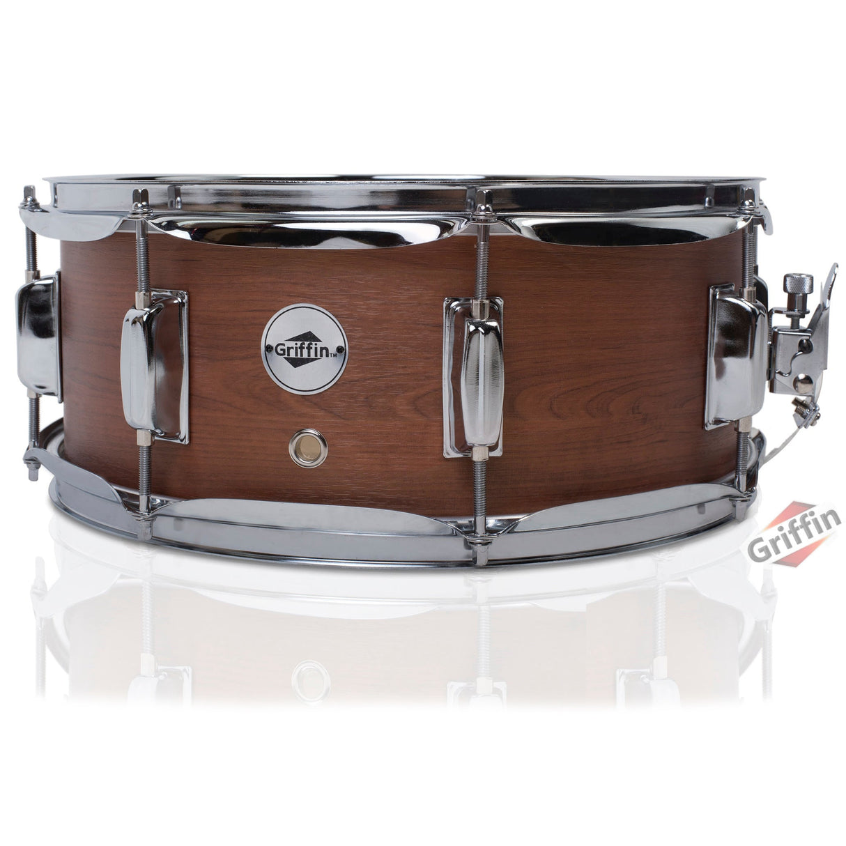 GRIFFIN Snare Drum - Poplar Wood Shell 14" x 5.5" with Flat Hickory PVC - 8 Metal Tuning Lugs & Snare Strainer Throw Off - Percussion Instrument Kit by GeekStands.com