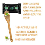 Clean & Refresh Bundle: 1200 Flushable Man Wipes (Mint Scented) - 12 Pack + Bath Body Brush With Long Bamboo Handle by Pursonic