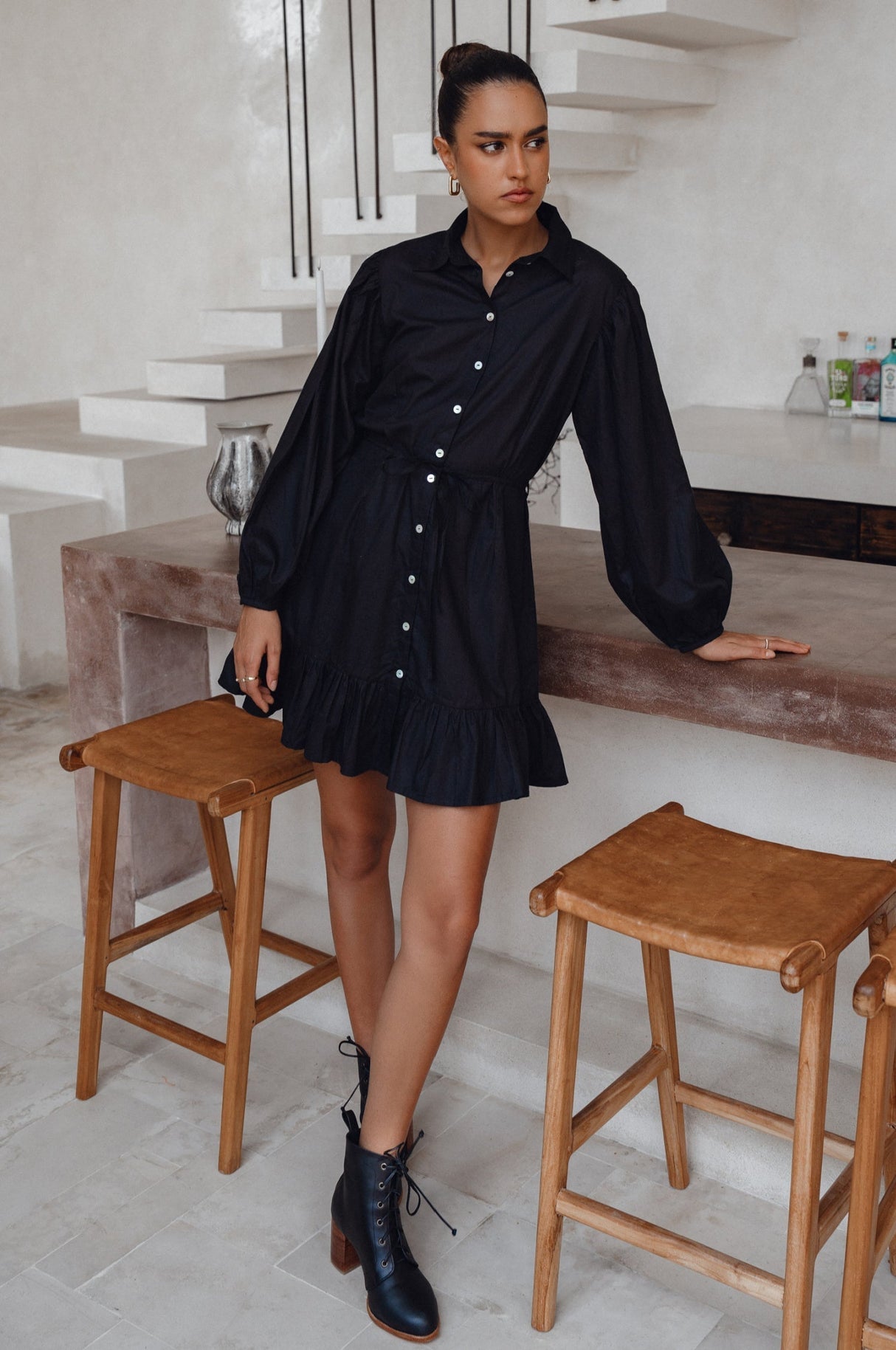 Malina Button Down Cotton Mini Dress by ELF