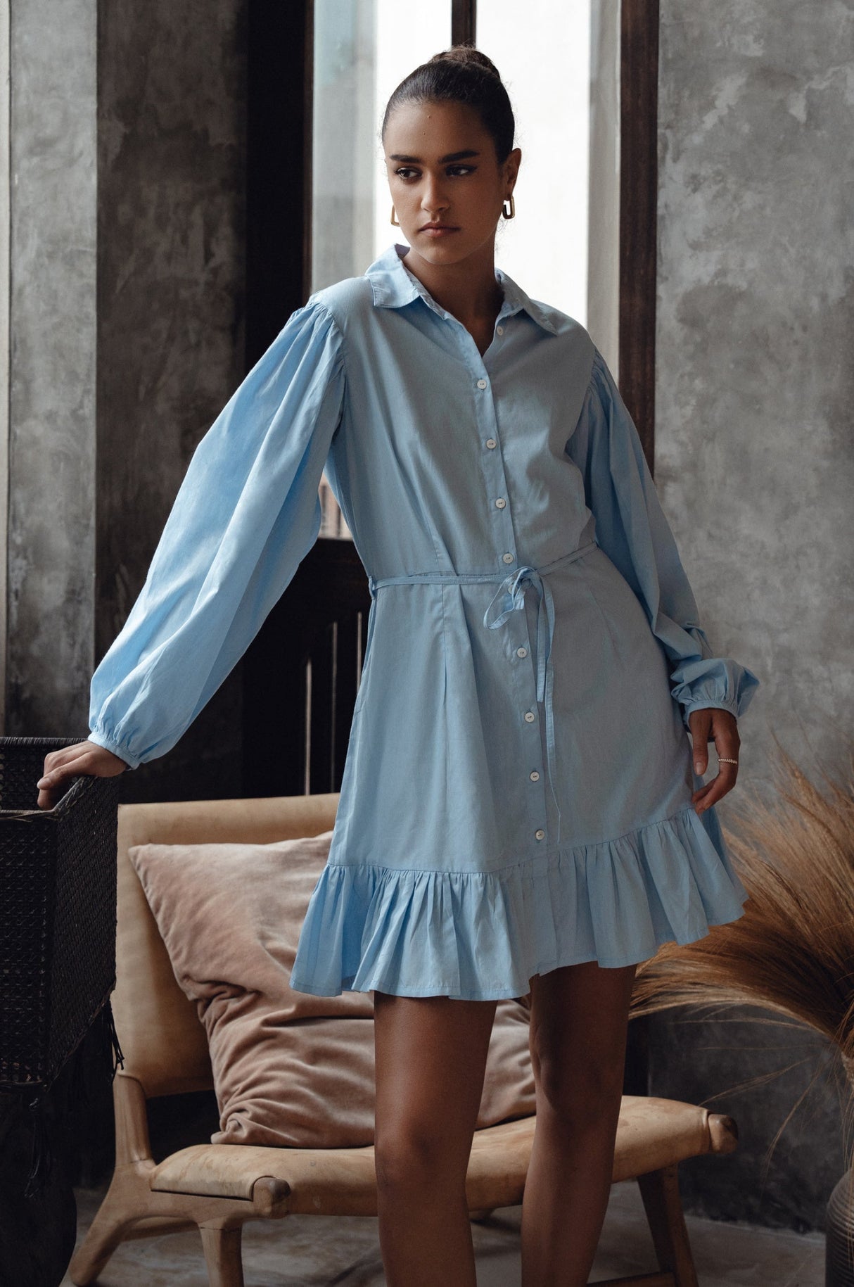 Malina Button Down Cotton Mini Dress by ELF