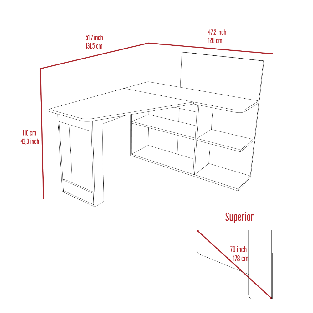 Fresno L-Shaped Computer Desk, Four Shelves by FM FURNITURE