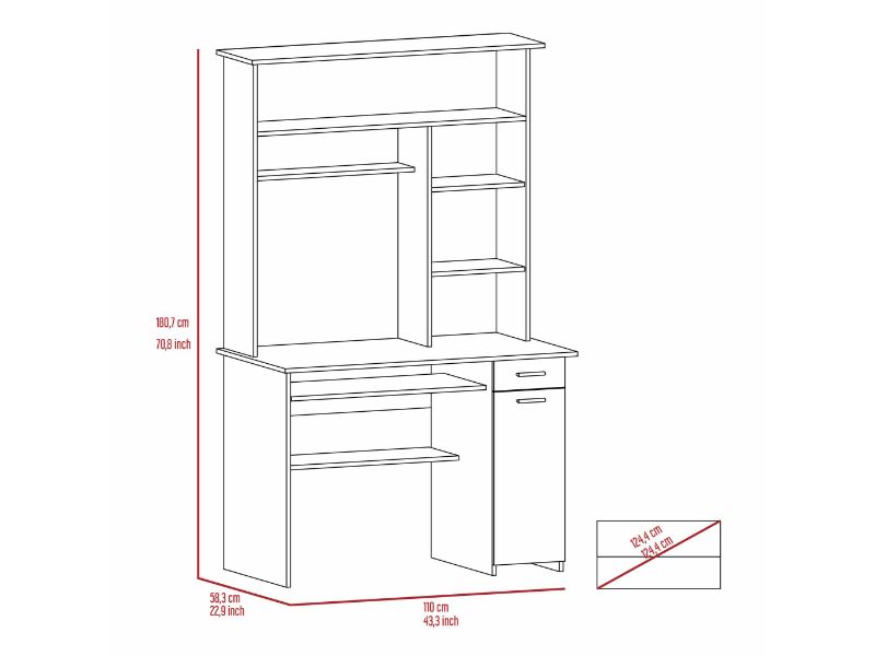 Weston Two Writing Computer Desk, Hutch, Two Drawers, Six Shelves by FM FURNITURE