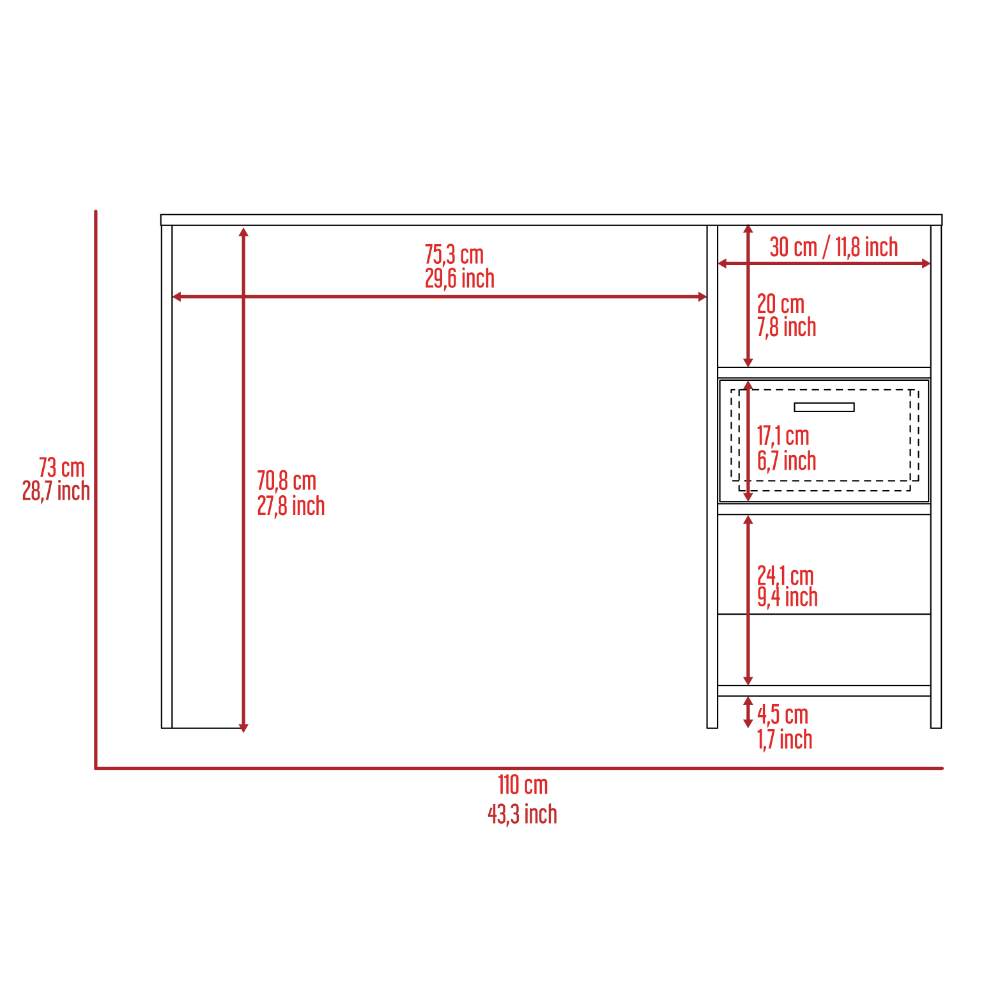 Arlington Writing Computer Desk, One Drawer, Two Shelves by FM FURNITURE